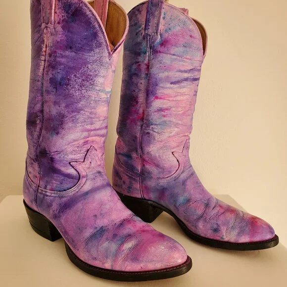 Tony Lama 10 painted pink purple blue western cowboy boots barbie cowgirl rodeo - Picture 4 of 13